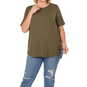 Zenana Womens Plus Size Olive Green Short Sleeve T-Shirt, Sizes 1X, 2X and 3X
